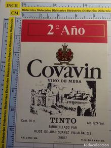 Etiquetas antiguas: ETIQUETA DE VINO VINOS DE MÁLAGA. BODEGAS JOSE SUAREZ VILLALBA. COVAVIN 2º AÑO